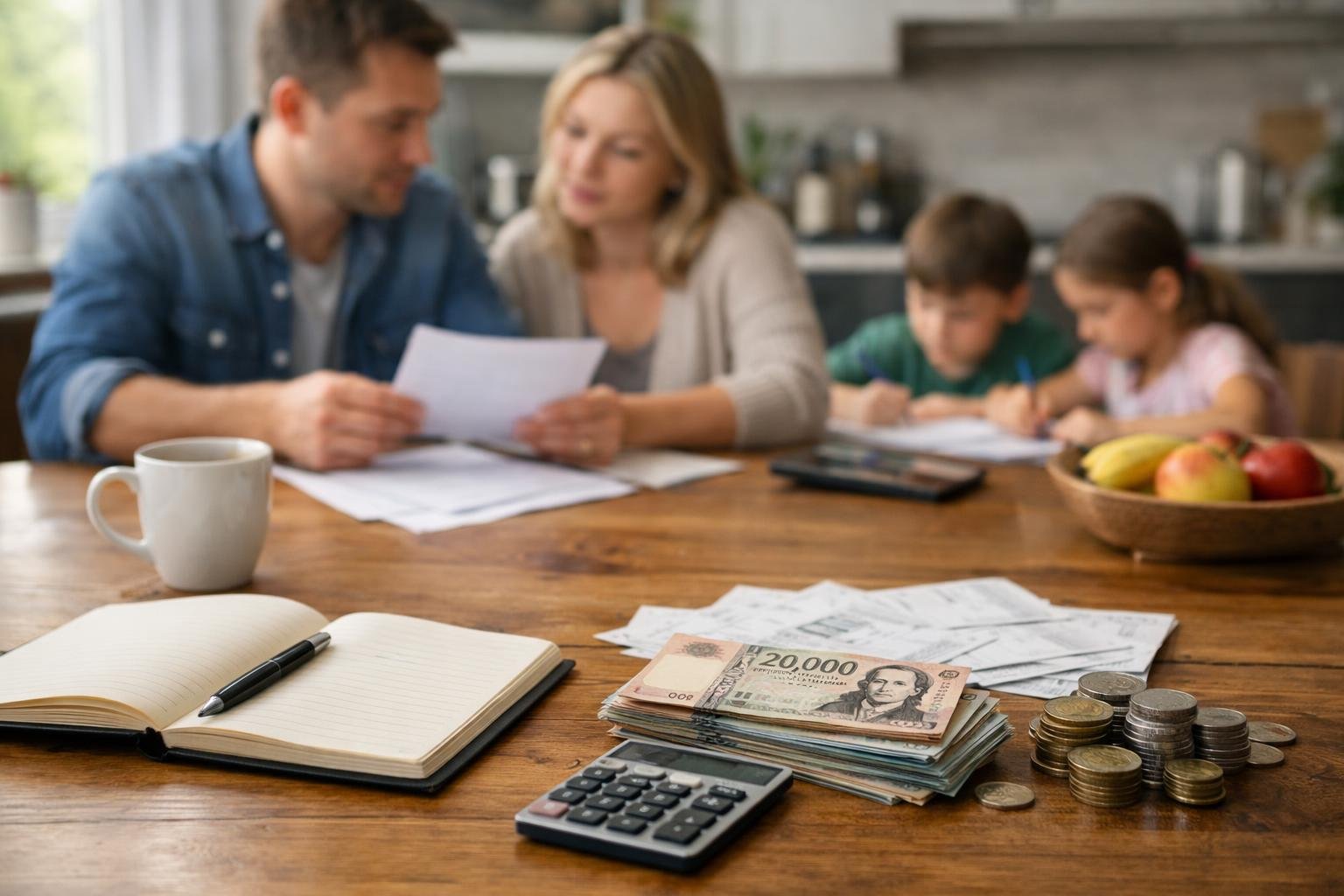 Családi pénzügyi tervezés a konyhaasztalnál.