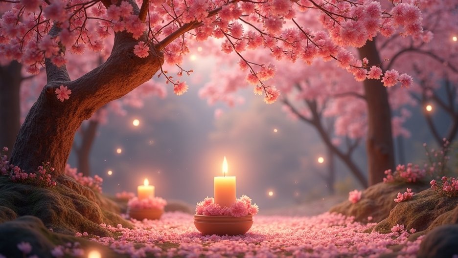 Barackvirág és gyertyák romantikus környezetben