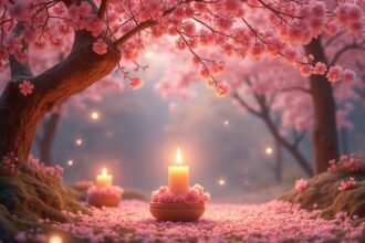 Barackvirág és gyertyák romantikus környezetben