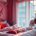 Romantikus hálószoba délnyugati irányban, páros tárgyakkal és meleg színekkel.