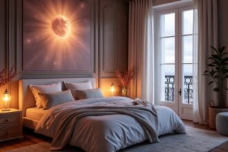 Feng shui inspirált hitvesi ágy a harmonikus pihenéshez.