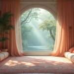 Belső tér lágy színekkel és növényekkel a női energia növelésére.