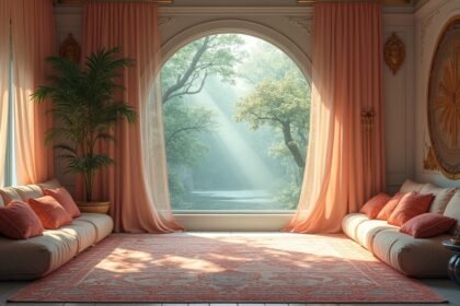 Belső tér lágy színekkel és növényekkel a női energia növelésére.