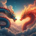 Sárkány és főnix találkozása a felhők felett