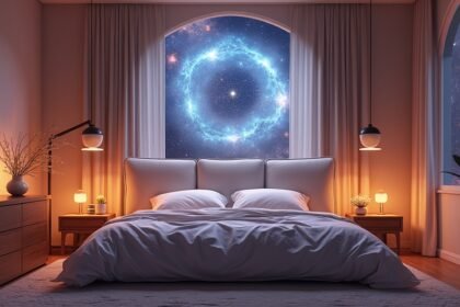 Nyugodt hálószoba csillagos háttérrel, harmonikus alvásért