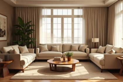 Modern otthon nappali, világos színek és funkcionalitás