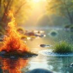 Tűz és víz elemek egy harmonikus tájban