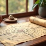 BaZi asztrológiai elemzés térképe és tekercse természetes környezetben.