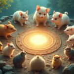 Tíz állatjegy gyűlése a disznóság körüli fényes pecsétnél.