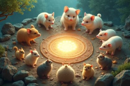 Tíz állatjegy gyűlése a disznóság körüli fényes pecsétnél.