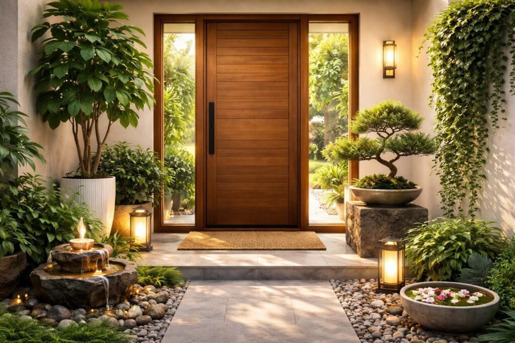 Feng shui inspirált bejárati ajtó és kert rendezés