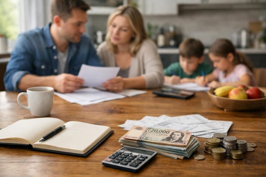 Családi pénzügyi tervezés a konyhaasztalnál.