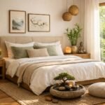Harmonikus és pihentető hálószoba feng shui elemekkel.