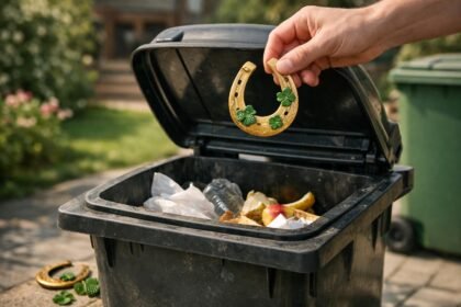 Zöld lóhere és szerencse a kukában, feng shui babonák szerint.