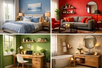 Színek és berendezési stílusok különböző szobákban feng shui elvekkel.