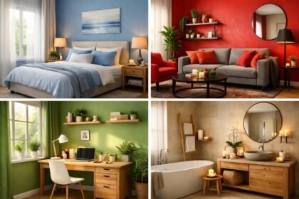 Színek és berendezési stílusok különböző szobákban feng shui elvekkel.