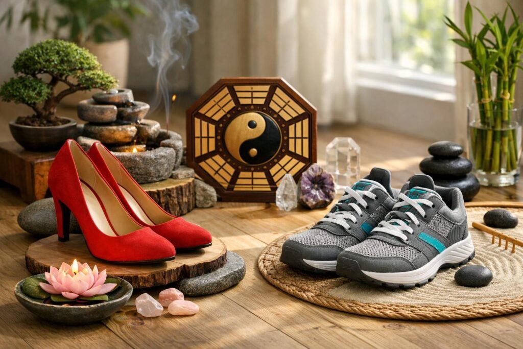 Feng Shui cipőtárolás piros magassarkú és sportcipő között