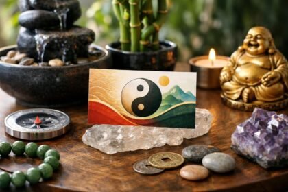 Feng shui névjegykártya design egy asztalon