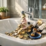 Folyó víz alatt pénz és energia a fürdőszobában