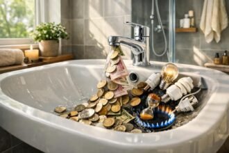 Folyó víz alatt pénz és energia a fürdőszobában