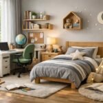 Gyerekek számára berendezett szoba tanuláshoz és pihenéshez.