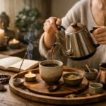 Kávé készítése meditatív környezetben szertartásos formában.