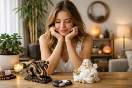 Feng Shui elemek és párkapcsolati harmónia egy asztalon.