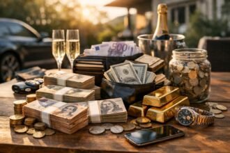 Anyagi bőség feng shui tippekhez gyűjtött pénz és ékszerek