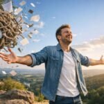 Férfi, aki örömmel szabadul meg a stressztől és a problémáktól.