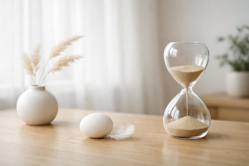 Homokóra, tojás és szárított növények harmonikus otthoni környezetben