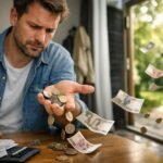 Férfi, aki pénzt számol a kezében, miközben a háttérben ajtó nyílik.