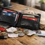 Rendetlen pénztárca pénzzel, bankkártyákkal és számlákkal.