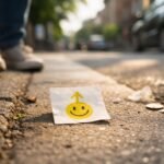 Utcán heverő mosolygós üzenet, szinkronicitás jele