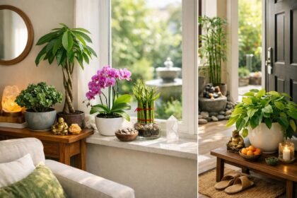 Feng Shui elvek szerint elrendezett szobanövények és harmonikus enteriőr