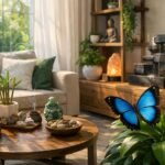 Kék pillangó a nappaliban feng shui dekorációval