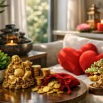 Feng shui dekoráció otthon, boldogság és bőség szimbólumokkal.