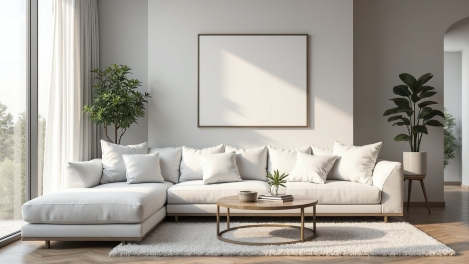 Minimalista nappali fényes fémfelületekkel és tiszta vonalakkal