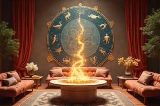 Asztrológiai szimbólumok és modern nappali dekoráció