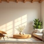 Világos és harmonikus nappali eleganciával és természetes elemekkel.