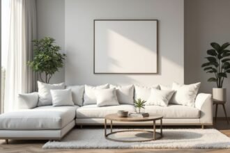 Minimalista nappali fényes fémfelületekkel és tiszta vonalakkal