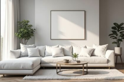 Minimalista nappali fényes fémfelületekkel és tiszta vonalakkal