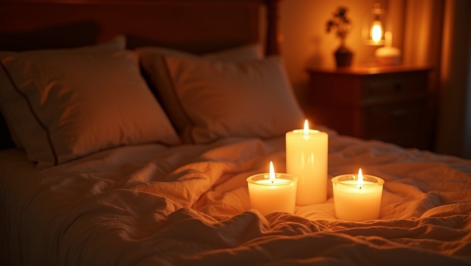 Gyertyák a hálószobában romantikus hangulathoz