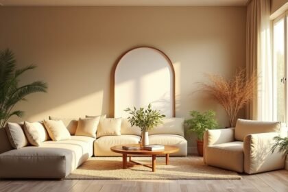 Kényelmes és világos nappali növényekkel, hangulatos bútorokkal.