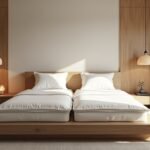 Két külön matrac egy modern franciaágyban, kényelmes alvási környezet.