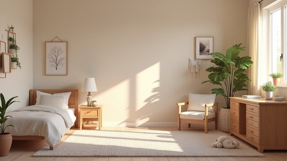 Kényelmes és rendezett szoba beteg gyermek ápolására