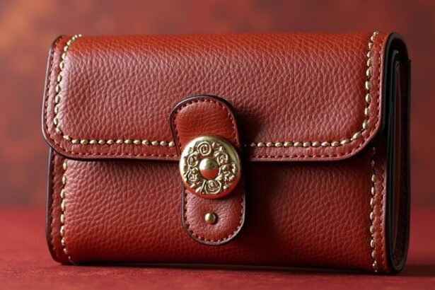 Elegáns vörös pénztárca arany díszítéssel