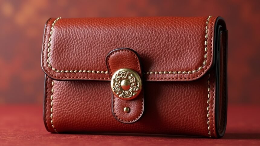 Elegáns vörös pénztárca arany díszítéssel