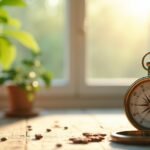 Feng Shui irányt mutató iránytű és növények az ablak mellett