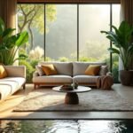 Modern otthoni feng shui berendezés növényekkel és természetes fényben