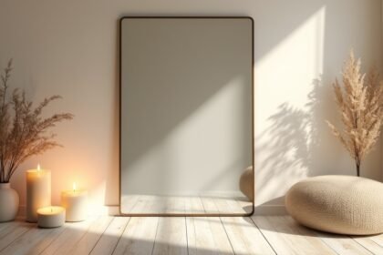 Tükör és gyertyák egy otthonos környezetben